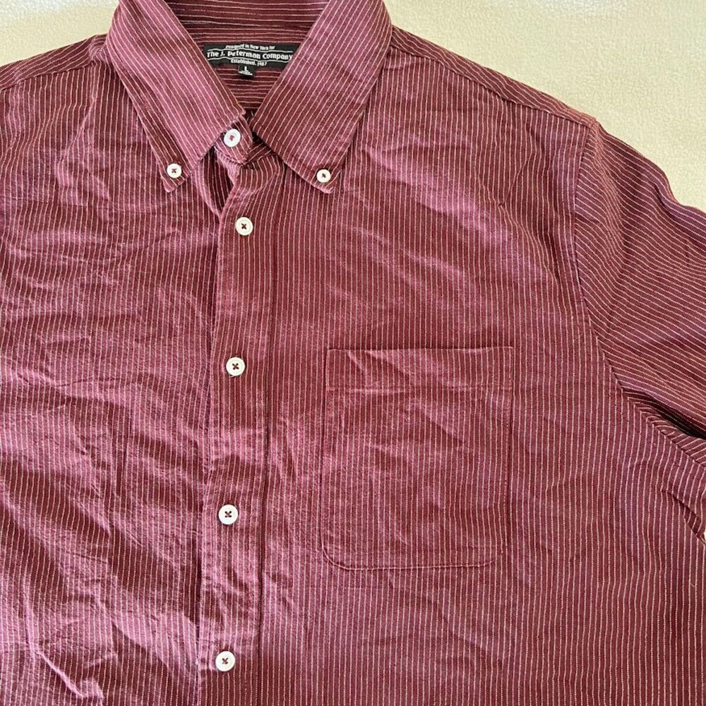 Men's J Peterman Company Shirt Dark Red w/ White Stripes, Size L - Picture 6 of 8